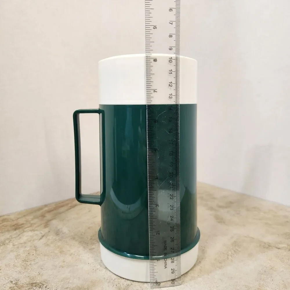 Vintage Thermos Green & White 10 oz Traveling Food Soup Drink Jar with Lids